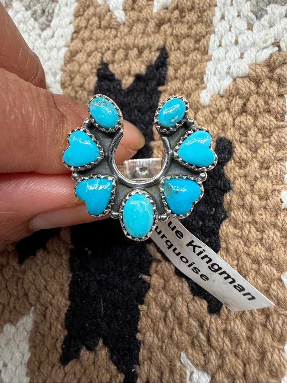 Blue Kingman Turquoise cluster ring with 7 turquoise stones sterling silver